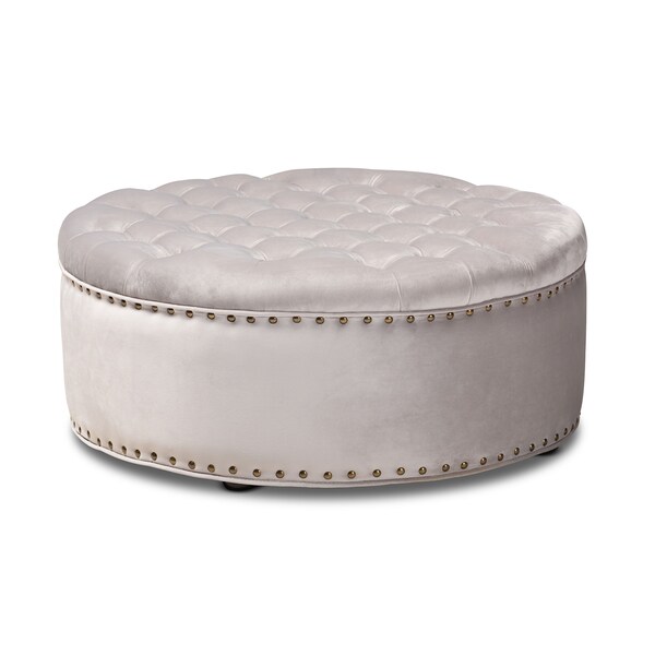 Baxton Studio Iglehart Light Gray Velvet Upholstered Tufted Cocktail Ottoman 154-9362 - main